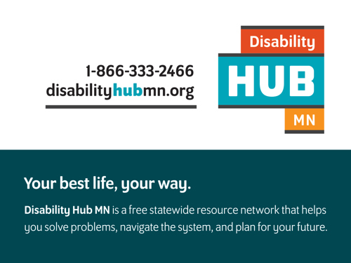 four inch by 3 inch magnet showing Hub logo, toll free number and URL along with 'Your best life, your way.'