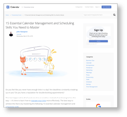 15 essential calendar management and scheduling skills, Calendar Productivity Center webpage