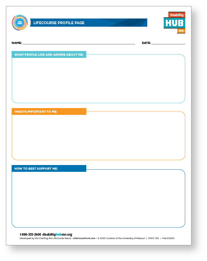 Charting the LifeCourse Life Profile Page worksheet