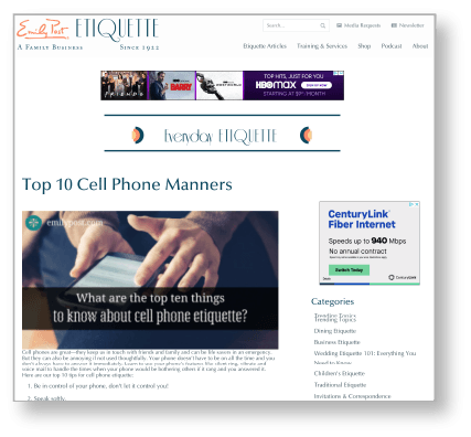 Emily Post's top 10 cell phone manners webpage