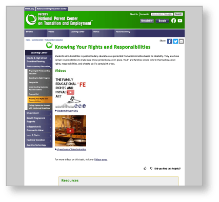 PACER Center's Knowing your rights and responsibilities webpage