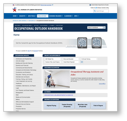 U.S. Bureau of Labor Statistics Occupational Outlook Handbook webpage