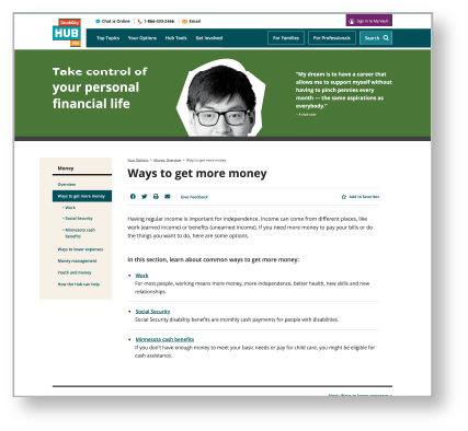 Disability Hub MN's Ways to get more money webpage