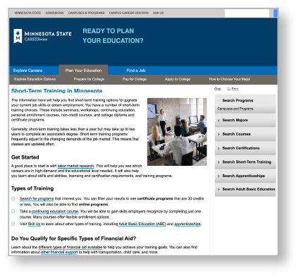 Minnesota State's Short-term training in Minnesota webpage