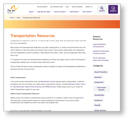The Arc Minnesota's transportation resources webpage