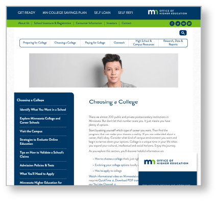 The Minnesota Office of Higher Education's Choosing a College webpage
