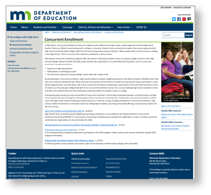 The Minnesota Department of Education's Concurrent Enrollment webpage